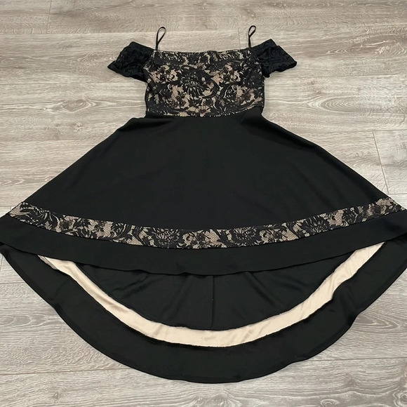 City Studio Off The Shoulder Black Lace Top High Low Fit and Flare Dress 7 - Picture 9 of 16